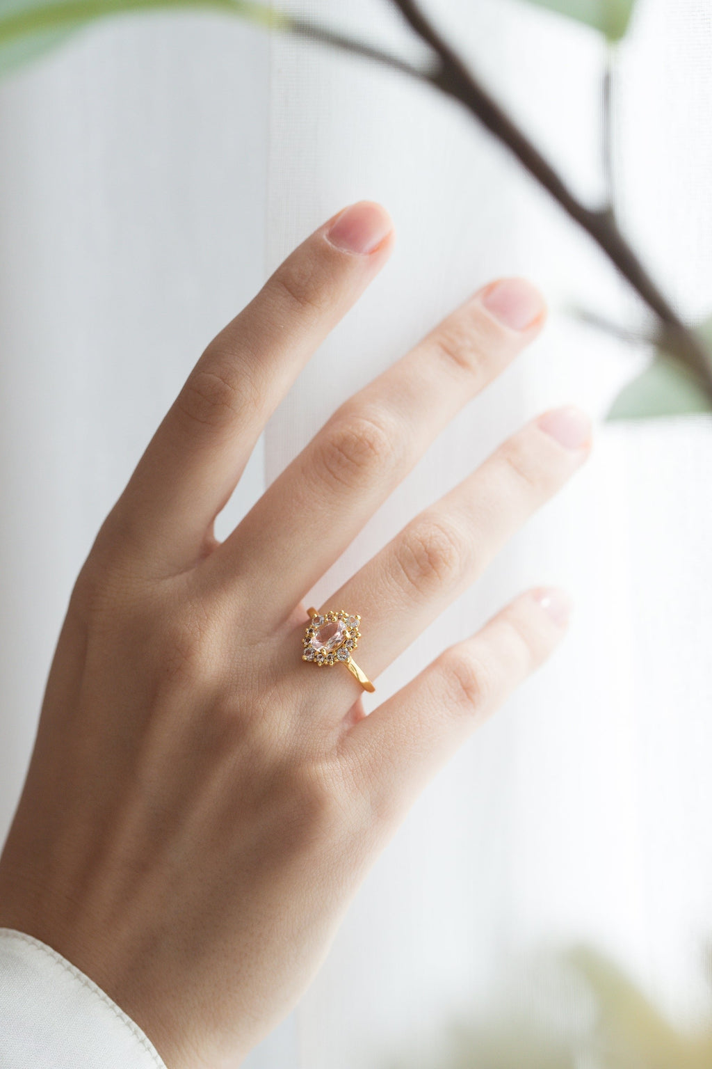 Pink Morganite Halo Ring in 18k Gold Vermeil