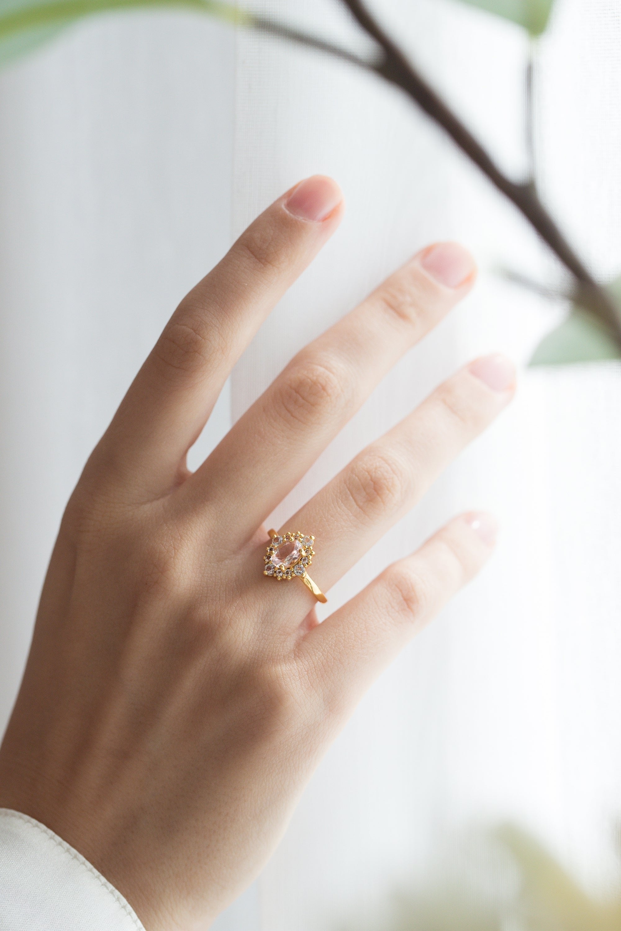 Pink Morganite Halo Ring in 18k Gold Vermeil