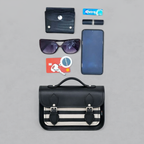 Leather Midi Satchel - Gothic Striped White & Black