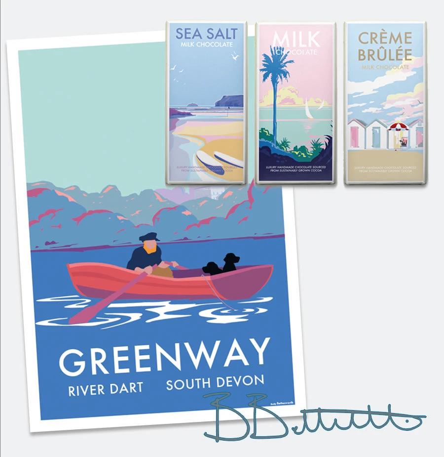 River Dart Print - Vintage Greenway Travel Poster Devon by BeckyBettesworth (greenway-river-dart-fishing-boat)