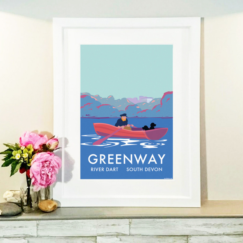 River Dart Print - Vintage Greenway Travel Poster Devon by BeckyBettesworth (greenway-river-dart-fishing-boat)