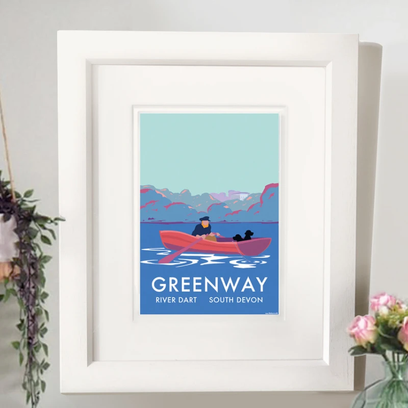 River Dart Print - Vintage Greenway Travel Poster Devon by BeckyBettesworth (greenway-river-dart-fishing-boat)