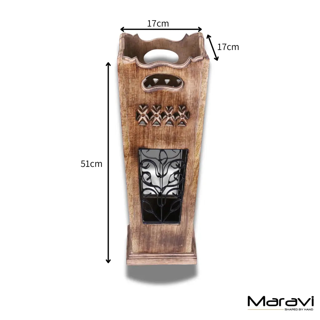 Gangotri Wooden Umbrella Stand Mango Wood Leaf Jali Design