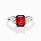 Garnet Emerald Cut Ring in Sterling Silver