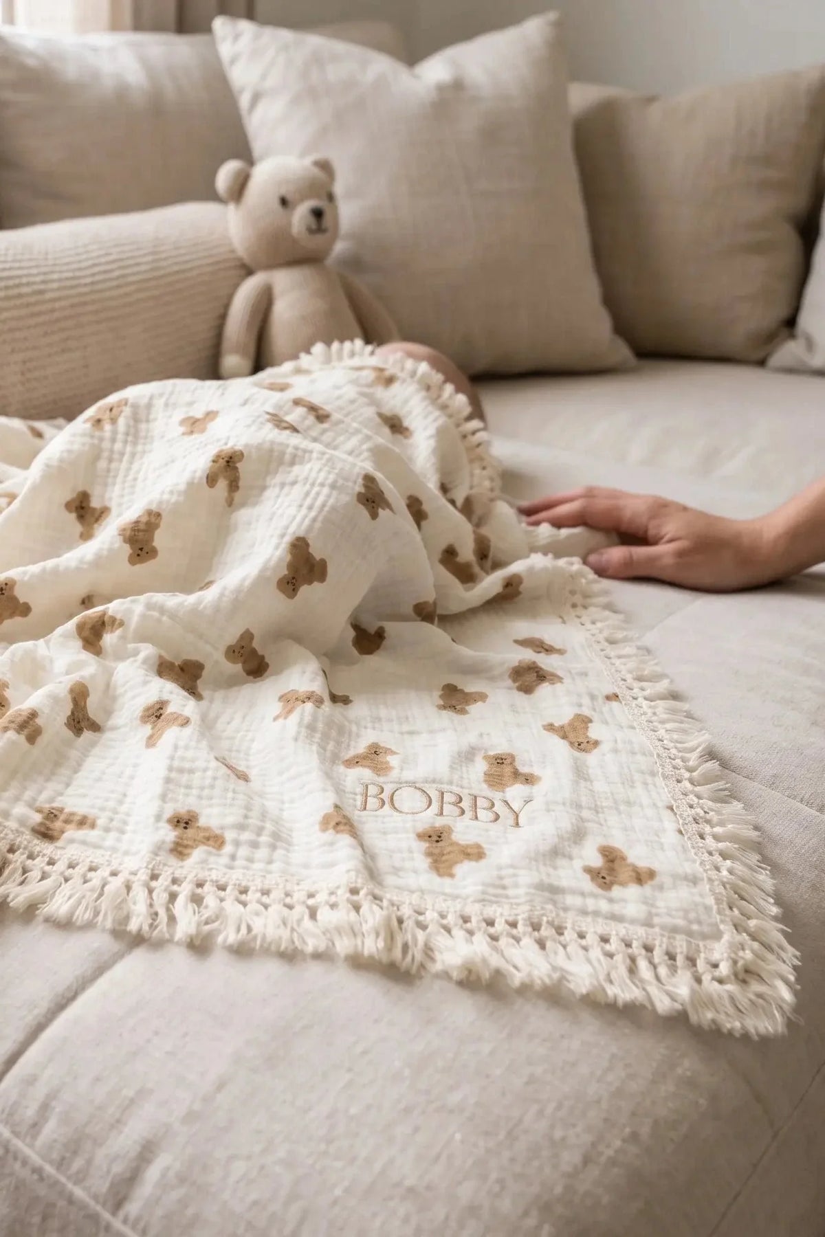 The Bear Muslin Frill Blanket Swaddle