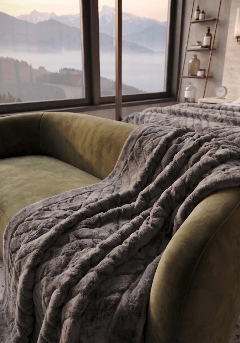 The Cozy Mora Kaplan Interior Luxury Soft Fox Faux Fur Throw Blanke