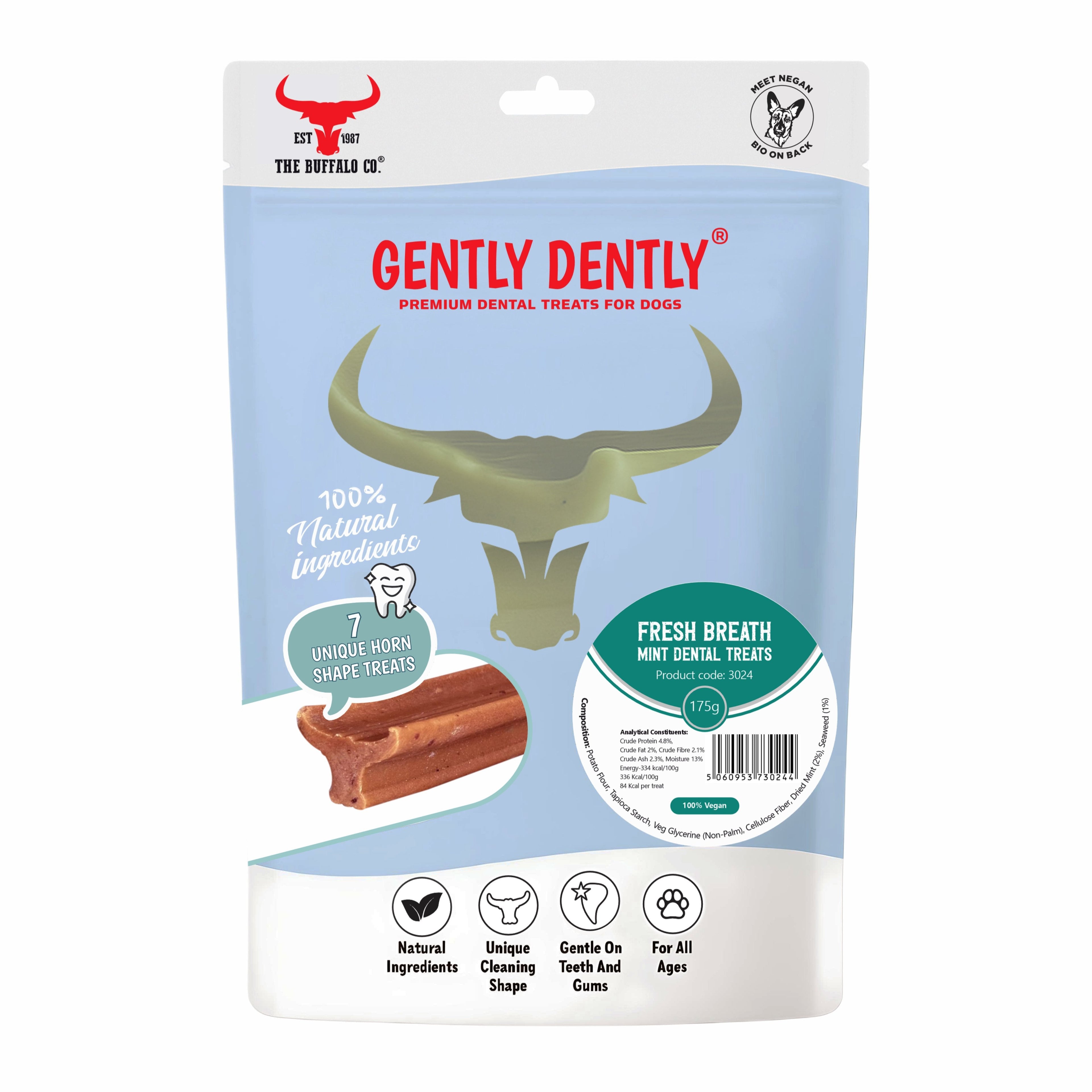 Gently Dently- Fresh Breath Mint Dental Treats for Dogs 175g