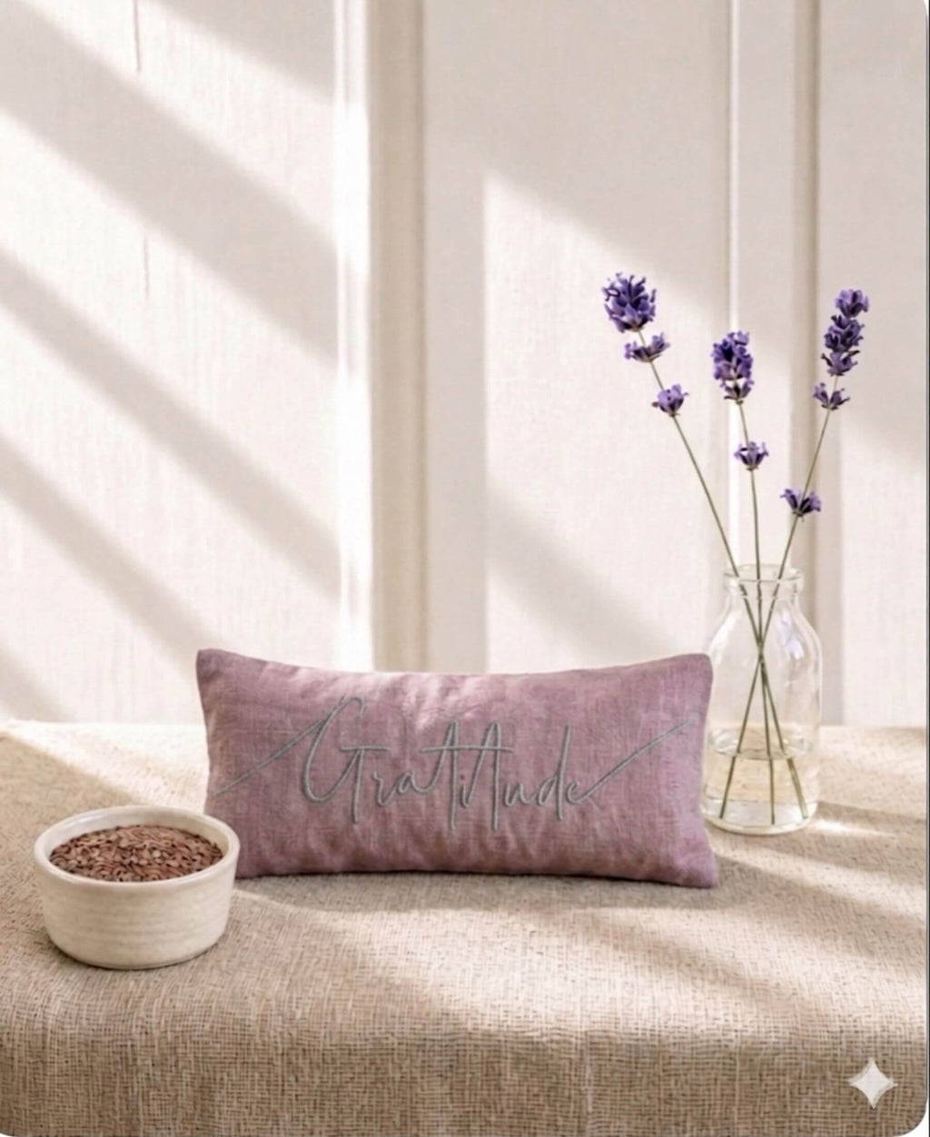 Gratitude Embroidered Linen and Lavender Eye Pillow
