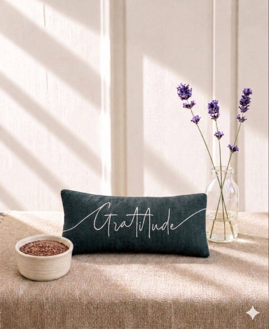 Gratitude Embroidered Linen and Lavender Eye Pillow