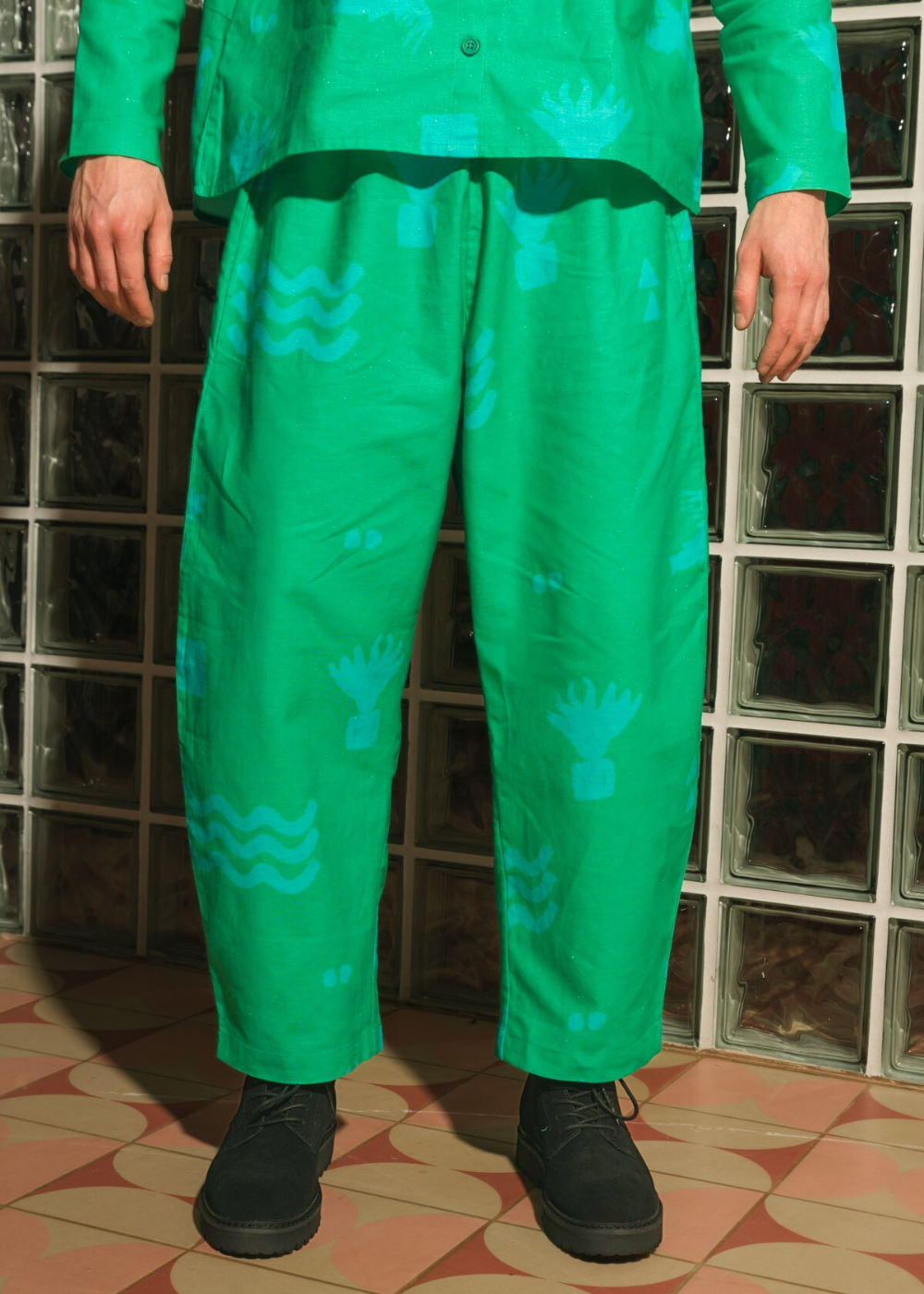 Organic Cotton & Linen Balloon Trousers in Meadow Flow