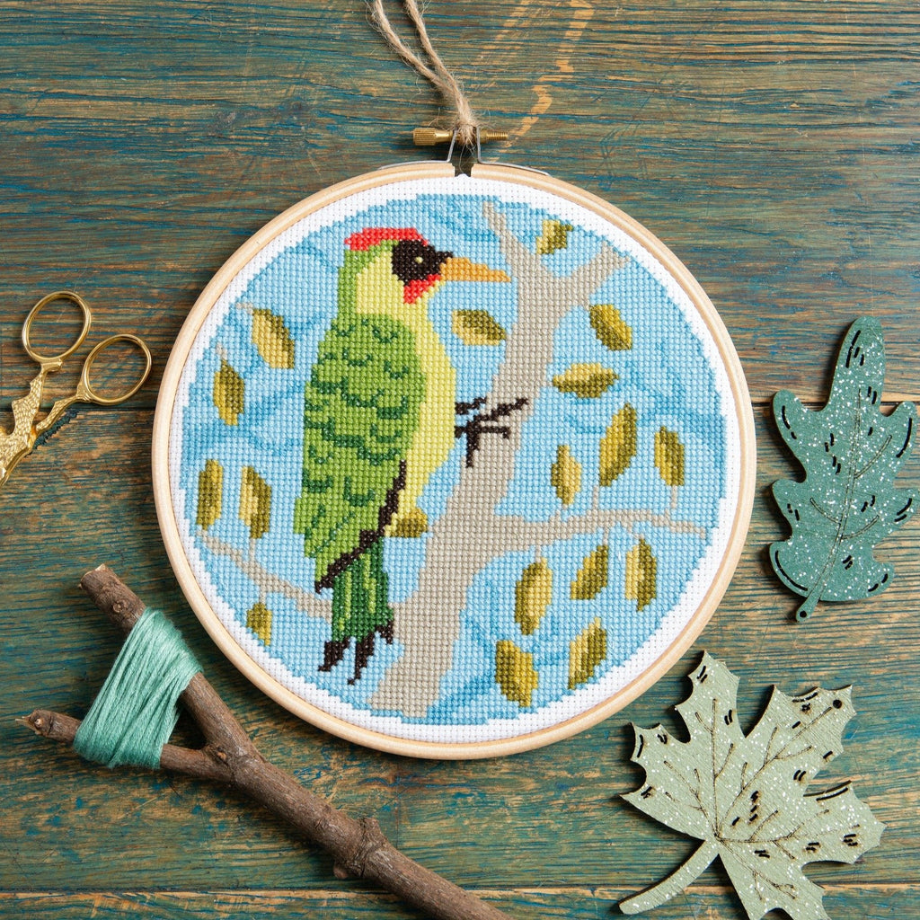Green Woodpecker Cross Stitch Kit for Beginners