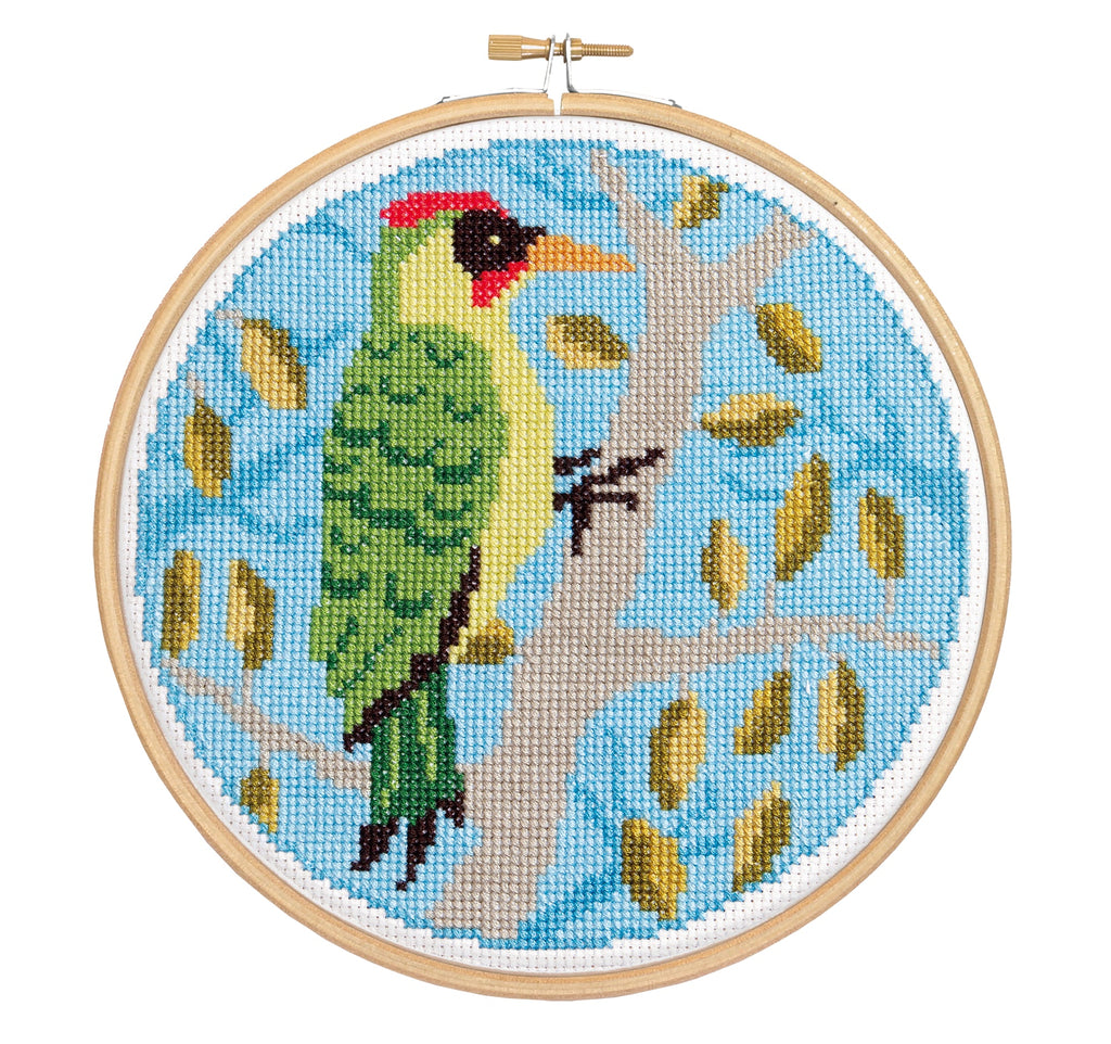 Green Woodpecker Cross Stitch Kit for Beginners
