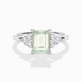 Green Amethyst Emerald Cut Ring in Sterling Silver