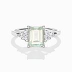 Green Amethyst Emerald Cut Ring in Sterling Silver
