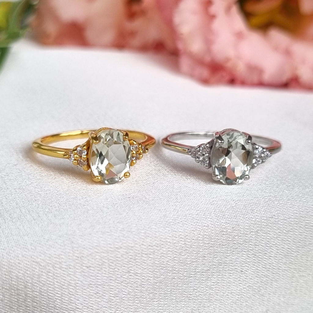 Green Amethyst Ring in 18k Gold Vermeil