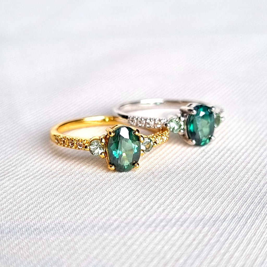 Green Topaz and Green Tourmaline Ring in 18k Gold Vermeil
