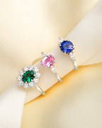 Emerald Halo Engagement Ring in Sterling Silver