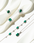 Emerald Halo Engagement Ring in Sterling Silver