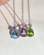Emerald & Peridot Pear Cut Pendant Necklace in Sterling Silver