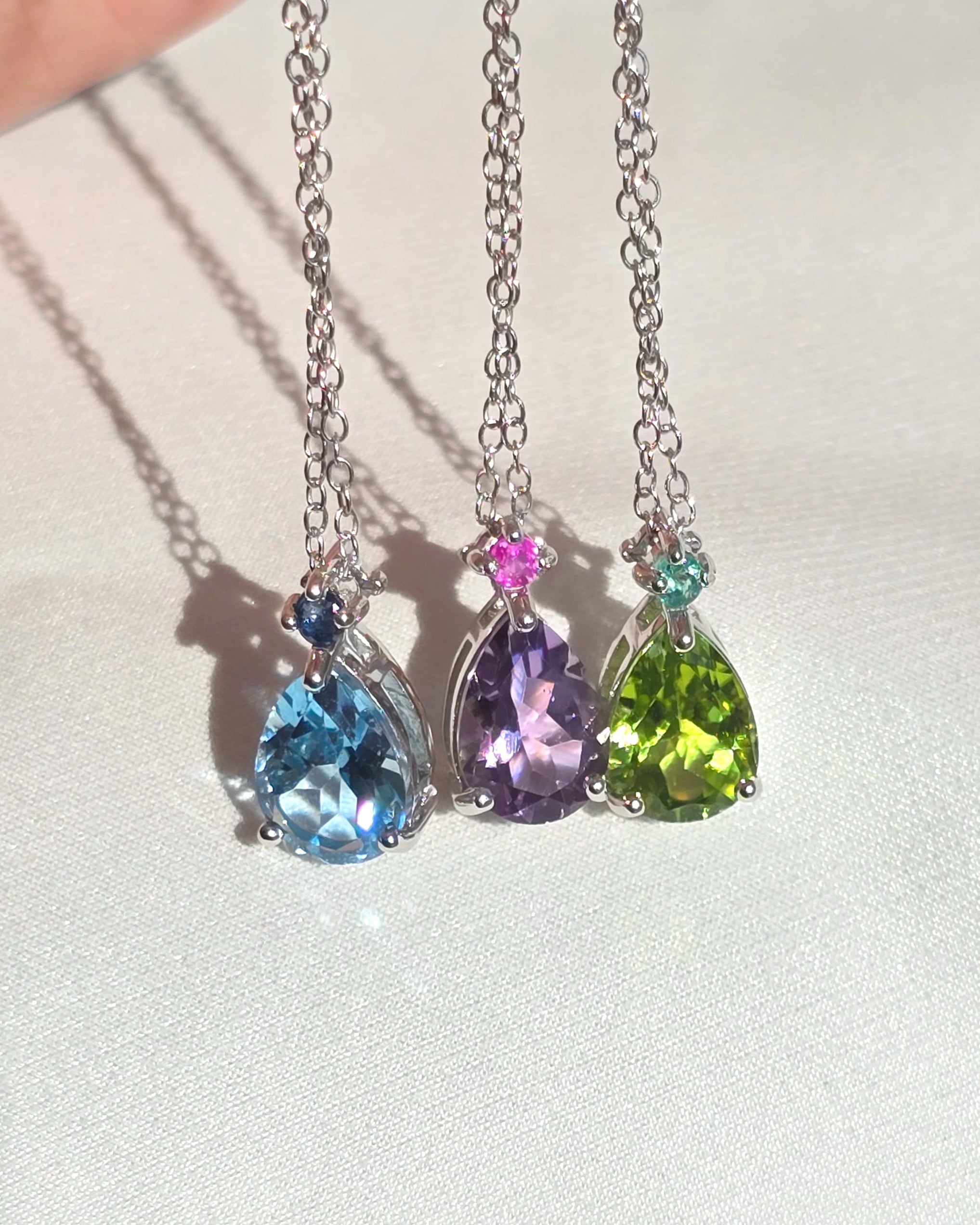 Emerald & Peridot Pear Cut Pendant Necklace in Sterling Silver