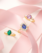 Emerald Oval Cut Three Stone Engagement Ring in 18k Gold Vermeil