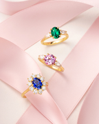 Emerald Oval Cut Three Stone Engagement Ring in 18k Gold Vermeil