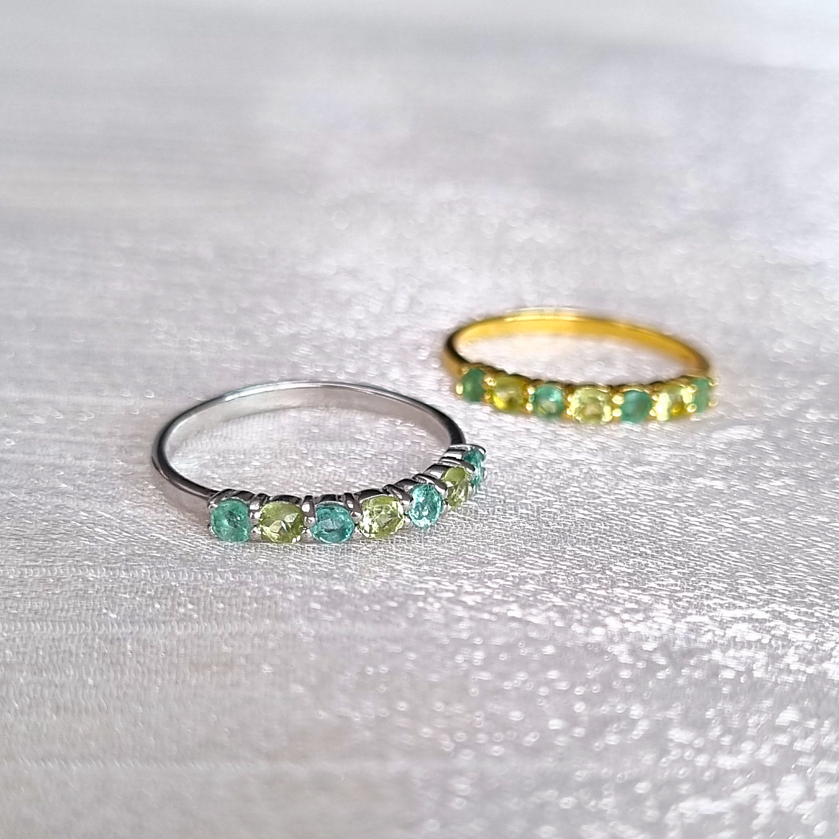 Emerald & Peridot Half Eternity Band in Sterling Silver