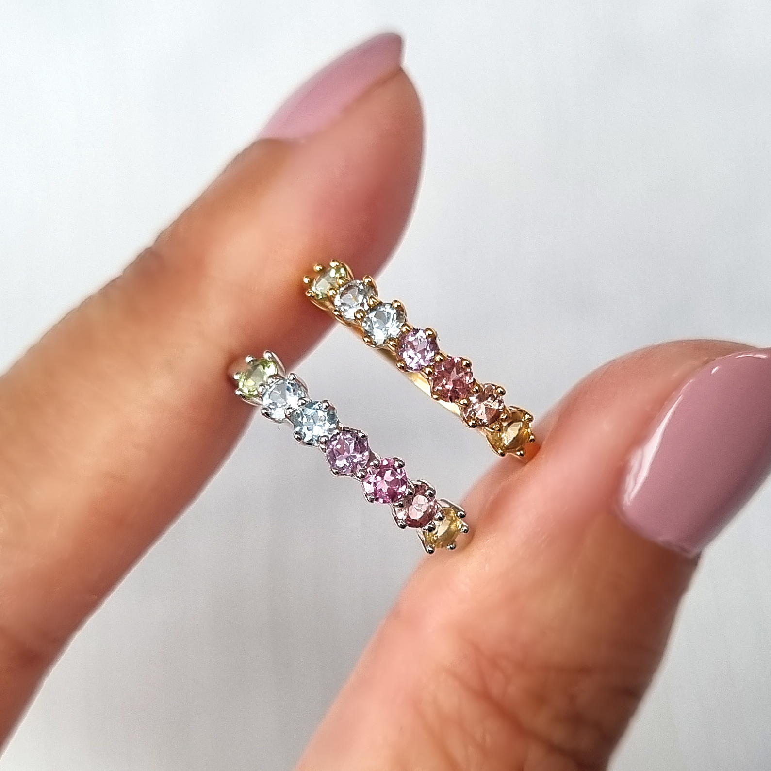 Pastel Rainbow Gemstone Eternity Ring in Sterling Silver