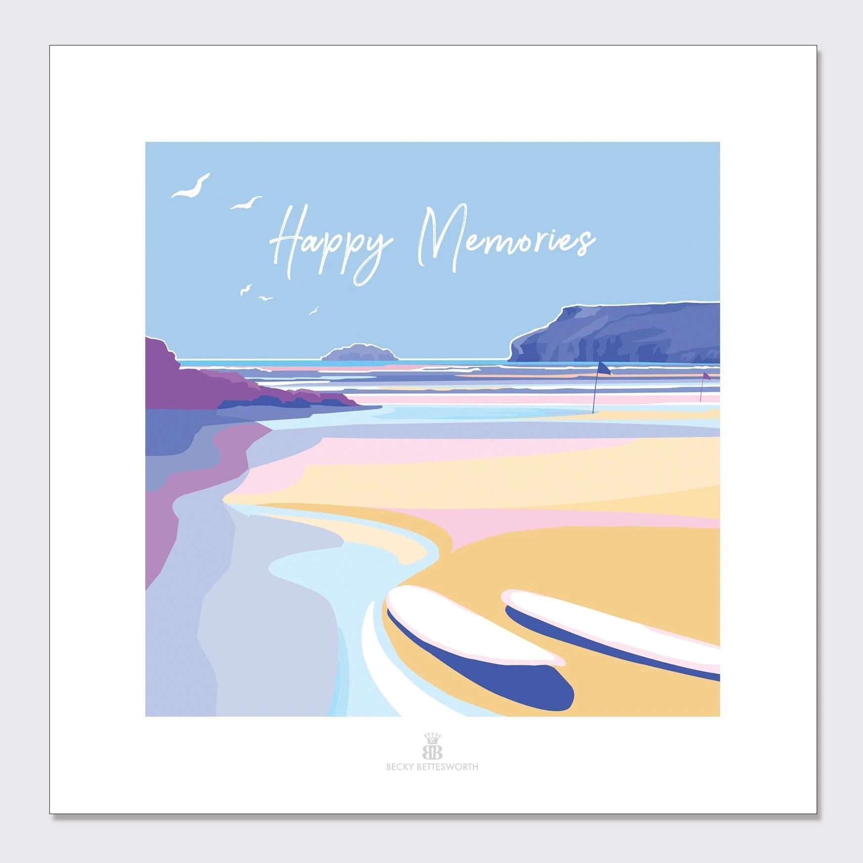 Seaside Wall Art – Happy Memories Beach Quote Print by BeckyBettesworth (happy-memories)