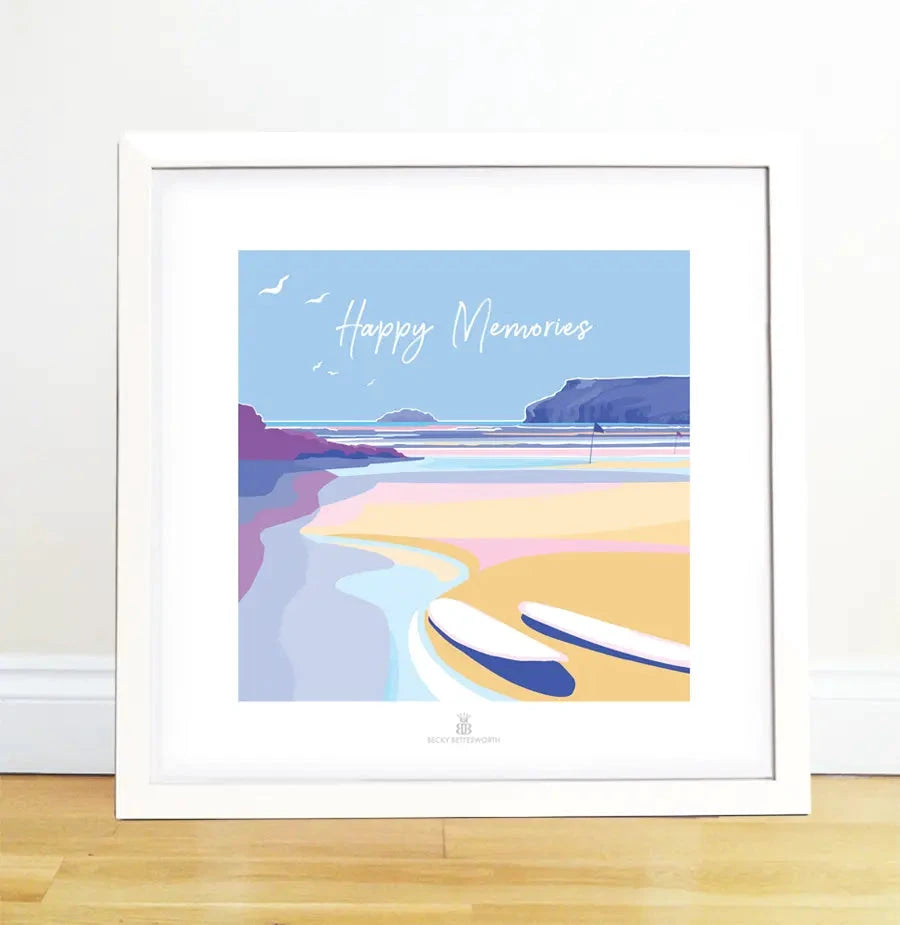 Seaside Wall Art – Happy Memories Beach Quote Print by BeckyBettesworth (happy-memories)