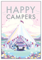 Vintage Travel Poster – Happy Campers Pink Palette Print by BeckyBettesworth (happy-campers)