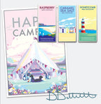 Vintage Travel Poster – Happy Campers Pink Palette Print by BeckyBettesworth (happy-campers)