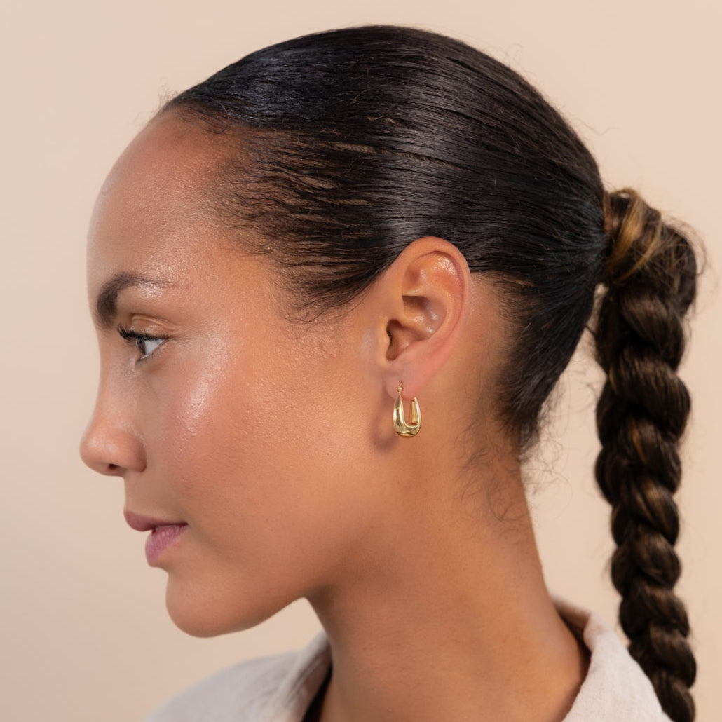 Gold Drop Saddle Hoop Earrings