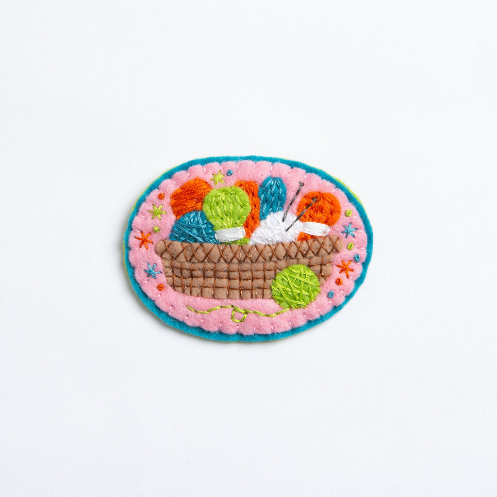 Knitting Basket Felt Craft Brooch Kit for Beginners