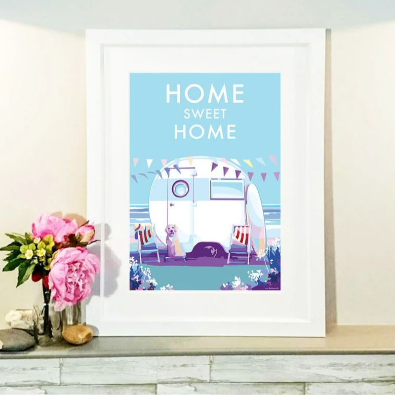 Home Sweet Home Poster – Vintage Seaside Caravan Art by BeckyBettesworth (home-sweet-home)