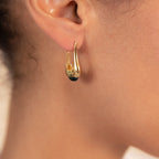 Long Eclipse Drop Green Malachite Hoop Earrings Gold