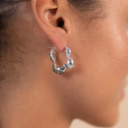 Gaia Link Sculptural Grey Jasper Statement Hoops Silver