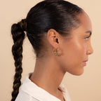 Gaia Link Sculptural Grey Jasper Statement Hoops Gold