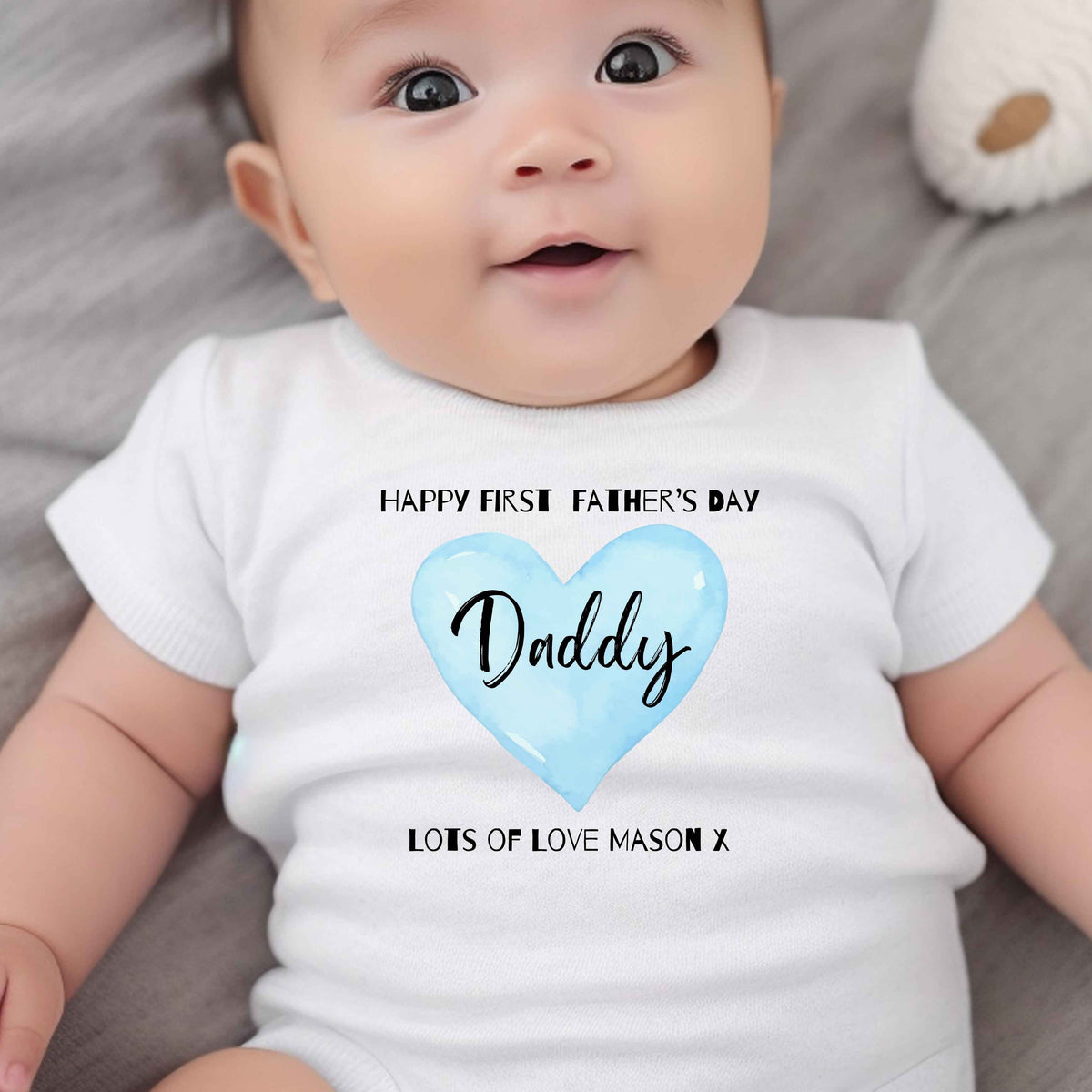 Personalised Blue Happy First Fathers Day Babygrow | Name Vest or Bib UK