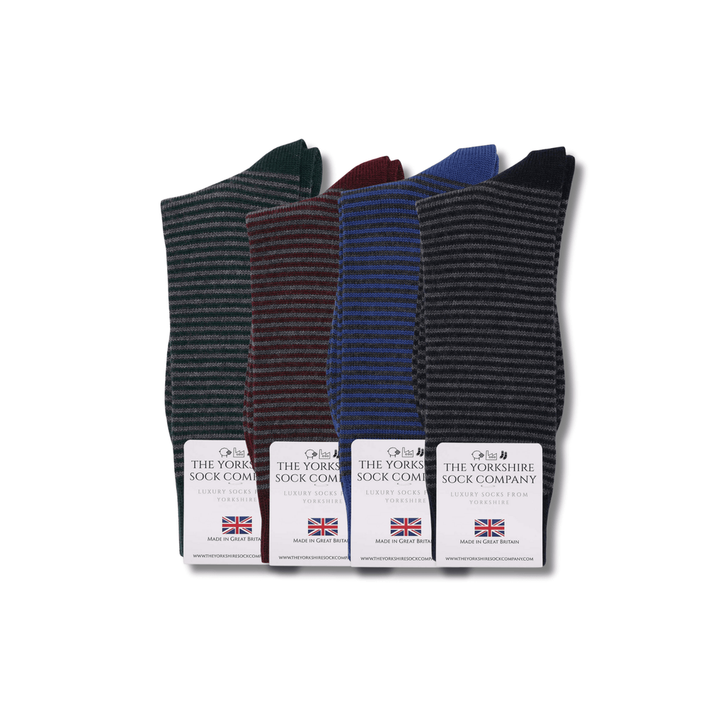 Harewood Fine Stripe Luxury Merino Everyday Socks - 4 Pair Bundle (£14 per pair)