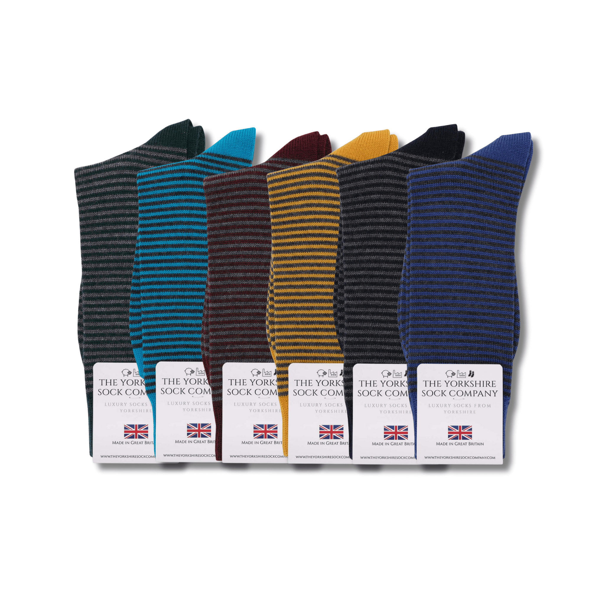 Harewood Fine Stripe Luxury Merino Everyday Socks - 6 Pair Bundle (£14 per pair)