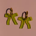 Sparkly Green Bow Hoop Earrings