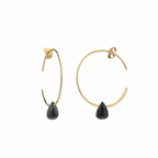 Hera Wire Hoop Earrings with Teardrop Stone: Gold Black Onyx