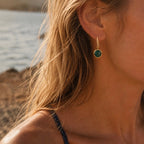 Charis Round Gemstone Earrings Black Onyx, Front CZ Hooks