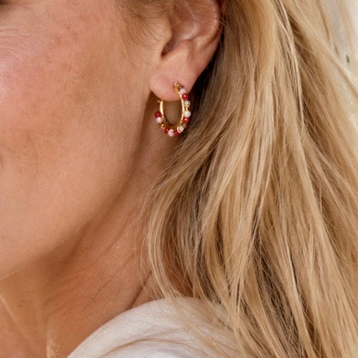 Ophelia Small Gemstone Hoops Smoky Quartz, Rose Quartz & Ruby