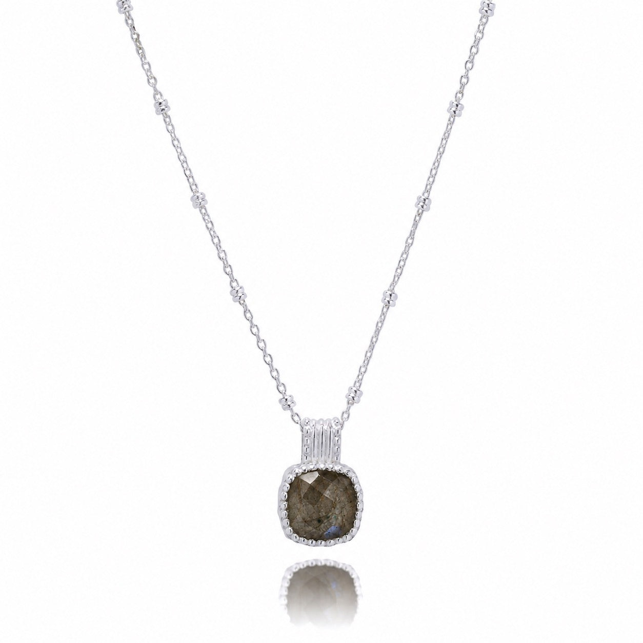 Tetra Square Gemstone Pendant: Silver Labradorite