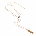 Athena Gemstone Layered Tassel Necklace : Labradorite & Pink Chalcedony