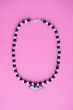 Black and White Bat Beaded Necklace