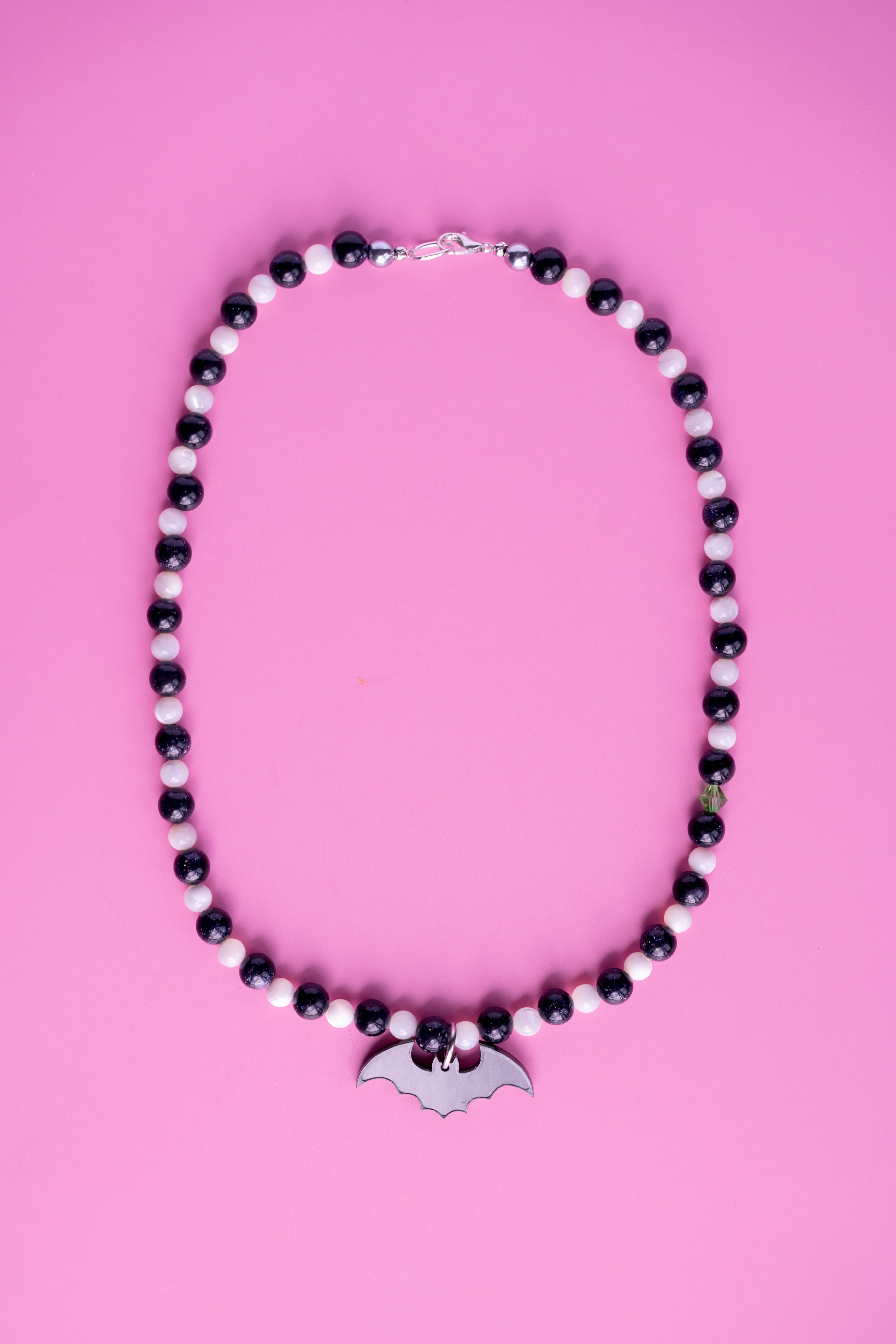 Black and White Bat Beaded Necklace