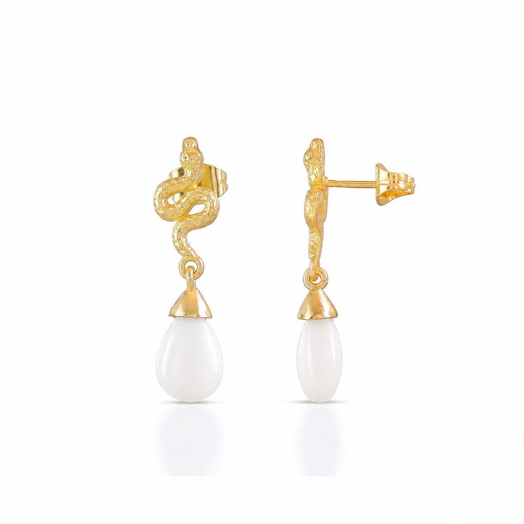 Medusa Small Gemstone Drop Earrings White Agate